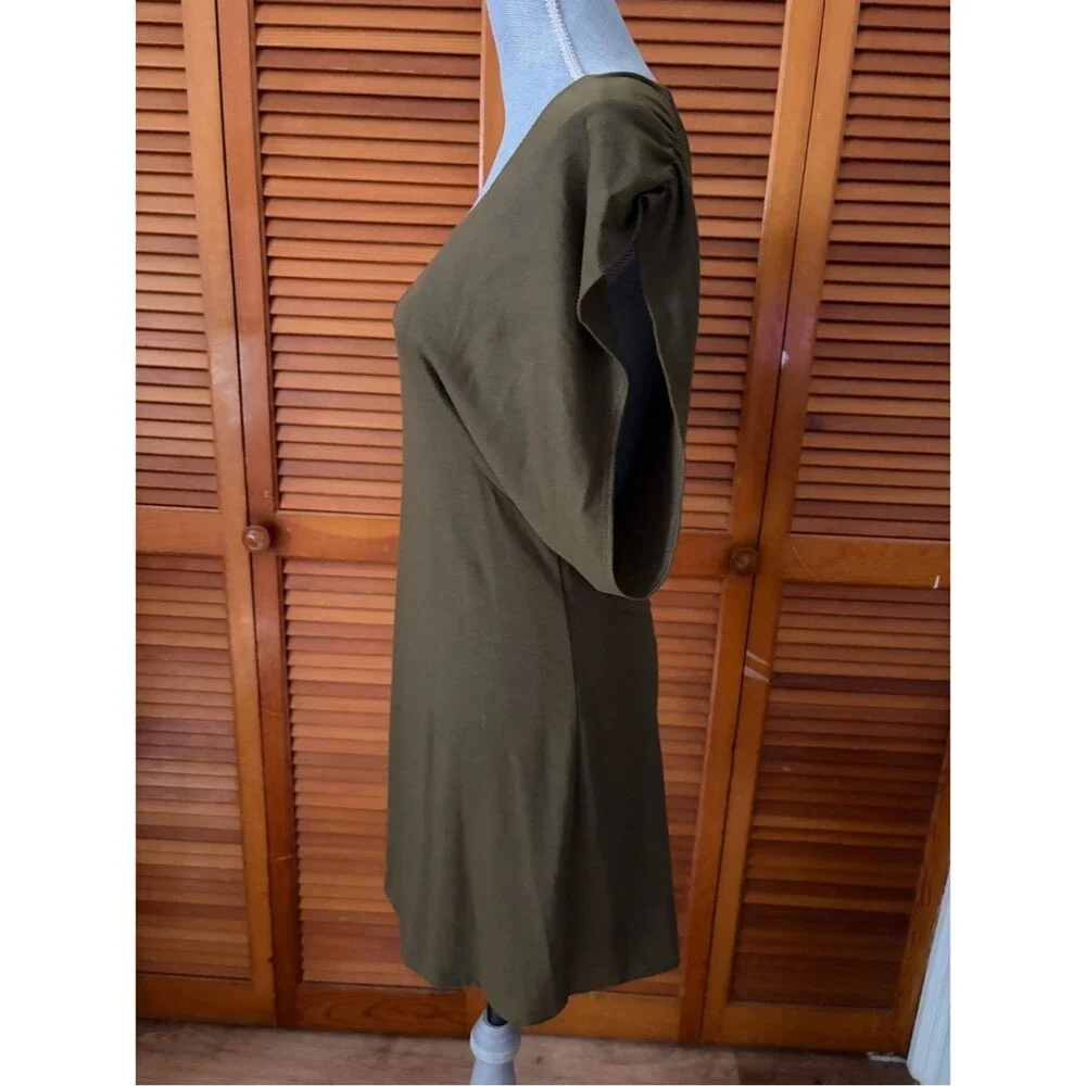 Y2K Olive Green Square Neck Leather Grommet Strap Party Club Dress